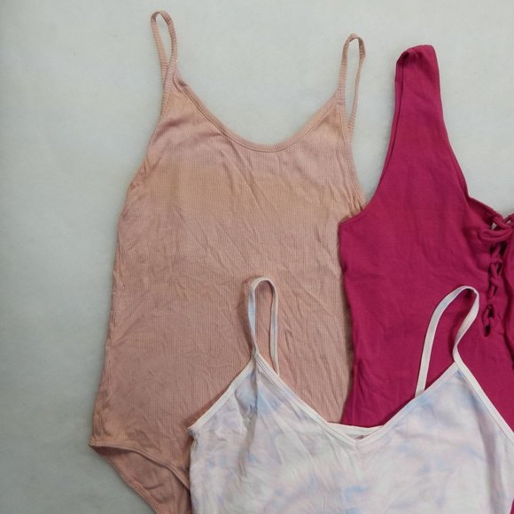PacSun Bodysuits Womens  3 PC Spaghetti Strap  Pink Peach Tie Dye Size L - Picture 5 of 9